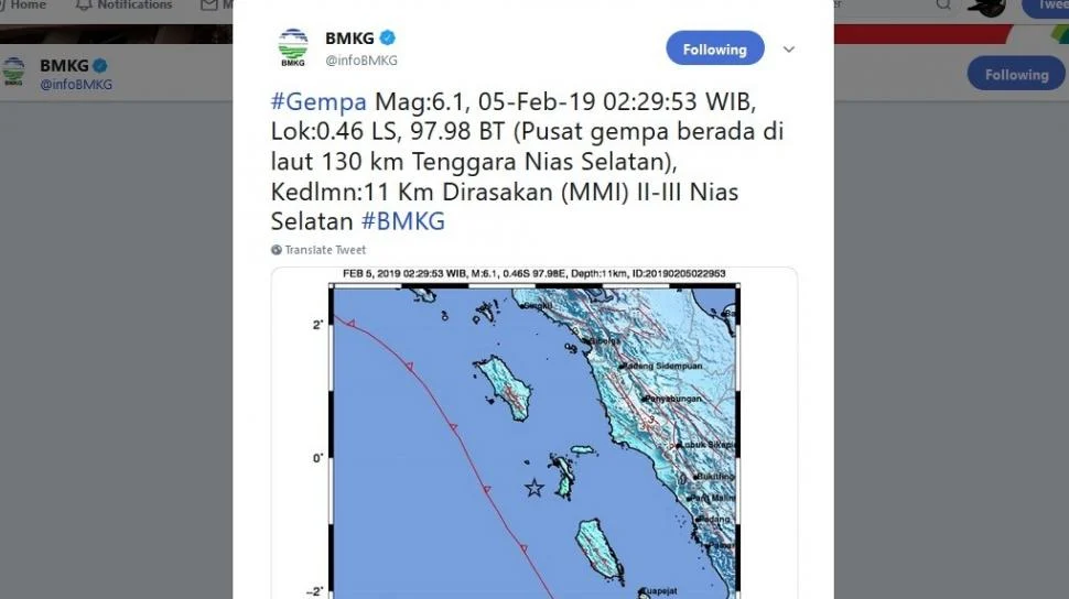 Gempa Magnitudo 6,1 Guncang Nias Selatan: Getaran Terasa Hingga Sumatera Barat