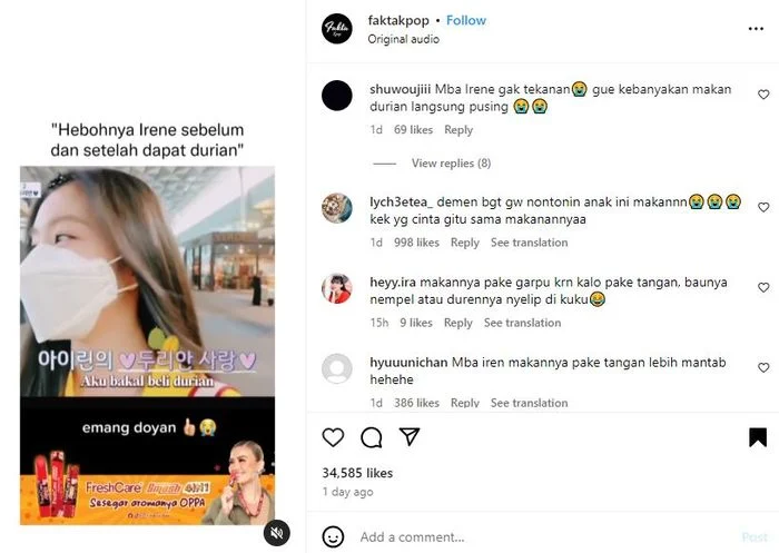 Irene Red Velvet Viral usai Makan Durian sambil Minum Alkohol, Kenapa?